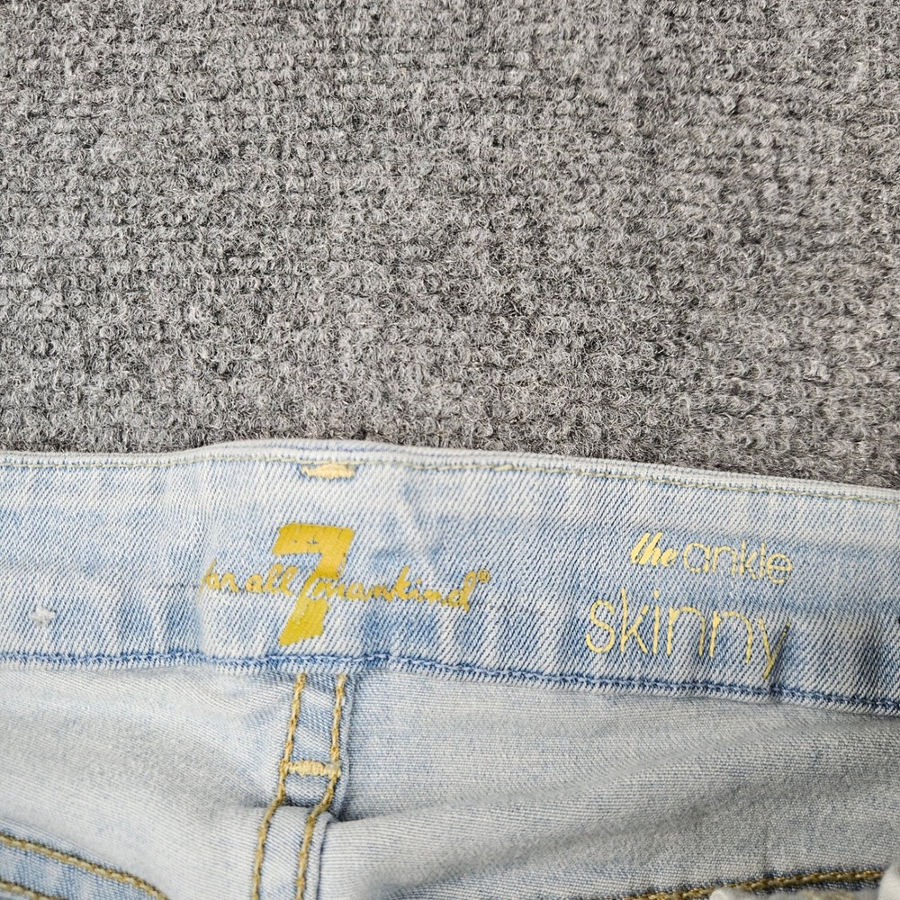 7 For All Mankind The Ankle Skinny Jeans Light Wash Blue Size 26 Stretch Denim - Picture 7 of 10